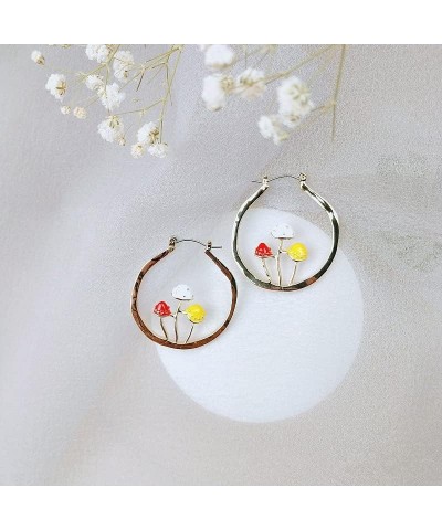 Lovely Mushroom Hoop Earrings Anime Kawaii Unique Chunky Gold Enamel Statement Funny Boho Trendy Hypoallergenic Earingings fo...