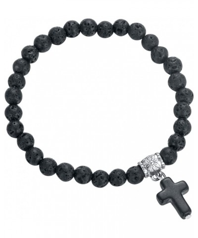 6mm Bead Cross Pendant Bracelet for Women Healing Stone Stretch Prayer Bracelet for Boy Girls,with Gift Box Lava $7.40 Bracelets