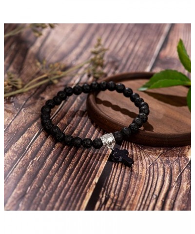 6mm Bead Cross Pendant Bracelet for Women Healing Stone Stretch Prayer Bracelet for Boy Girls,with Gift Box Lava $7.40 Bracelets