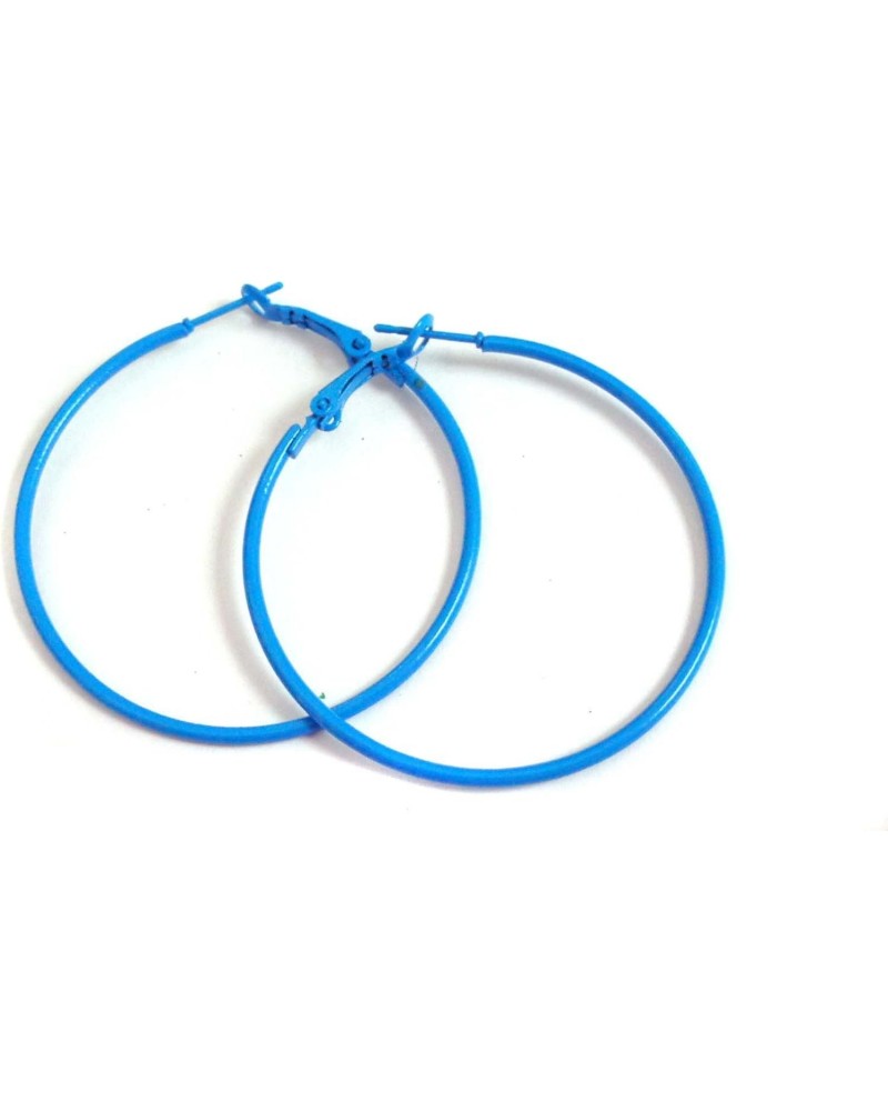 Blue Hoop Earrings Simple Thin Hoop Earrings 2 Inch Hoop Earrings $6.11 Earrings