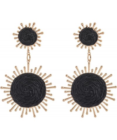 Handmade Raffia Dangle Earring - Boho Statement Sunburst Earrings for Summer Beach Vacation Black $8.20 Earrings