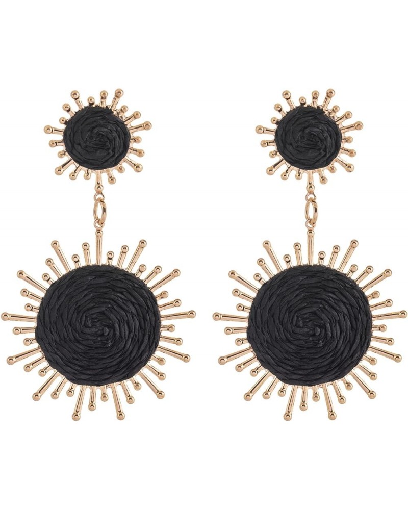 Handmade Raffia Dangle Earring - Boho Statement Sunburst Earrings for Summer Beach Vacation Black $8.20 Earrings