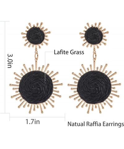 Handmade Raffia Dangle Earring - Boho Statement Sunburst Earrings for Summer Beach Vacation Black $8.20 Earrings