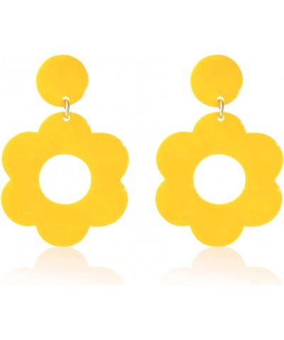 Acrylic 60s 70s Flower Dangle Earrings Daisy Drop Earrings Colorful Floral Earrings Yellow $6.10 Earrings