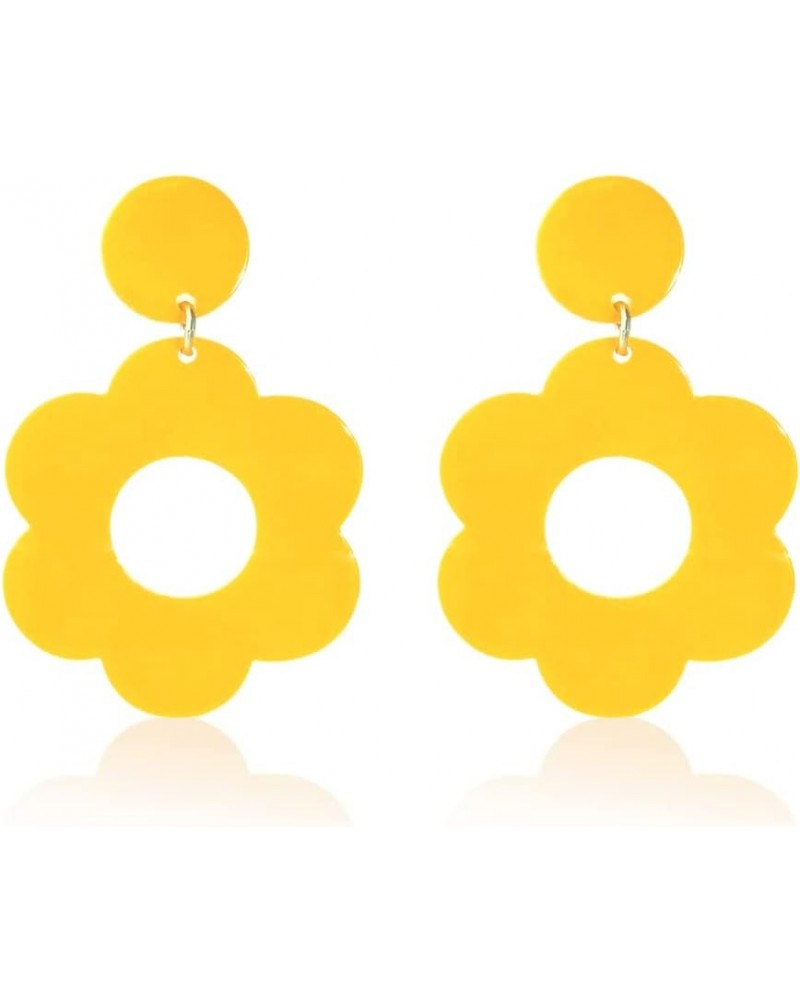 Acrylic 60s 70s Flower Dangle Earrings Daisy Drop Earrings Colorful Floral Earrings Yellow $6.10 Earrings