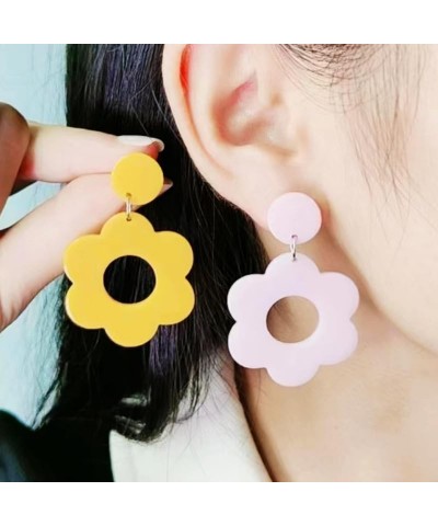 Acrylic 60s 70s Flower Dangle Earrings Daisy Drop Earrings Colorful Floral Earrings Yellow $6.10 Earrings