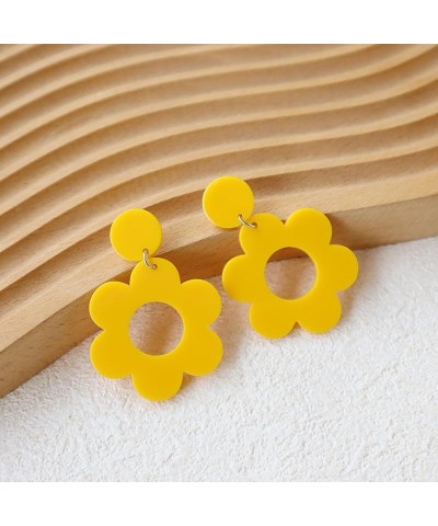 Acrylic 60s 70s Flower Dangle Earrings Daisy Drop Earrings Colorful Floral Earrings Yellow $6.10 Earrings