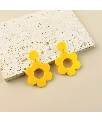 Acrylic 60s 70s Flower Dangle Earrings Daisy Drop Earrings Colorful Floral Earrings Yellow $6.10 Earrings