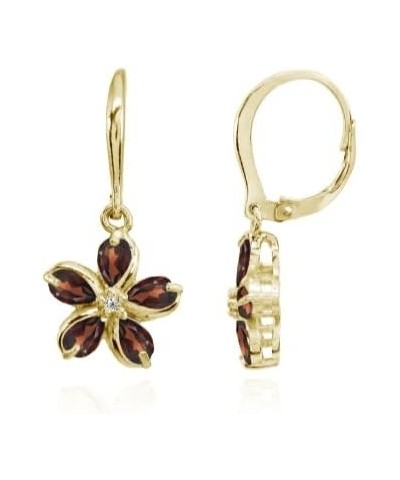 Sterling Silver Garnet Polished Flower Dangle Leverback Earrings yellow-gold-flashed-silver $16.80 Earrings