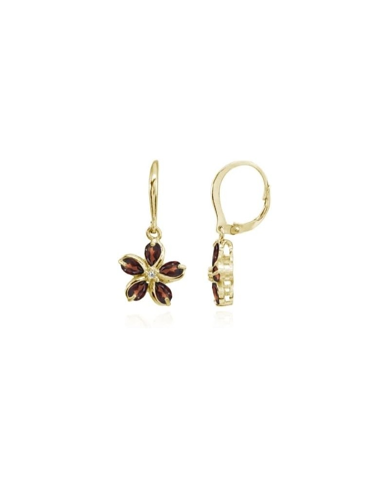 Sterling Silver Garnet Polished Flower Dangle Leverback Earrings yellow-gold-flashed-silver $16.80 Earrings