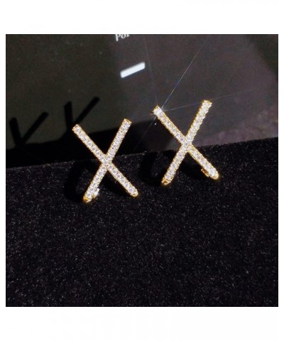 14K Gold Plated CZ Simulated Diamond X Stud Earrings Exquisite White Cubic Zirconia Criss Cross Cuff Alphabet Letter Earrings...