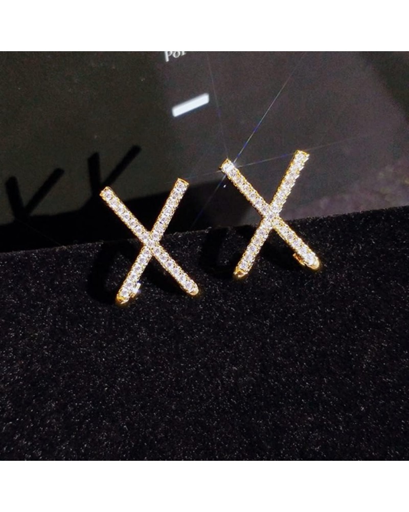 14K Gold Plated CZ Simulated Diamond X Stud Earrings Exquisite White Cubic Zirconia Criss Cross Cuff Alphabet Letter Earrings...