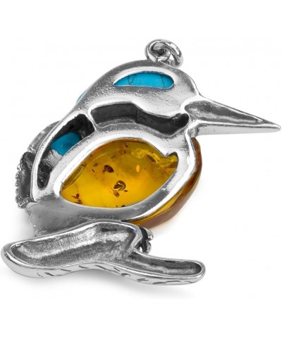 Amber Sterling Silver Blue Turquoise Kingfisher Bird Pendant Medium $24.50 Necklaces