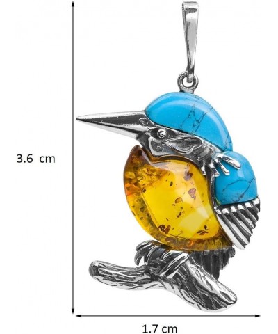 Amber Sterling Silver Blue Turquoise Kingfisher Bird Pendant Medium $24.50 Necklaces