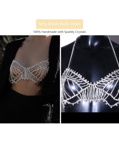 Tassel Mesh Rhinestone Chest Chain Bra Body Jewelry for women Sexy Silver Bikini Bra Body Chains Underwear Accessory Silver4 ...