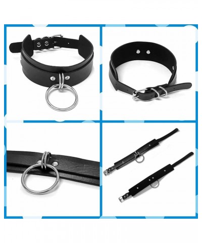 Men's Soft Black PU Leather Choker Collar Necklace With Leash Chain,Sexy Nightclub Submissive Jewelry Accessories Black+Big O...