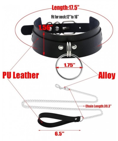 Men's Soft Black PU Leather Choker Collar Necklace With Leash Chain,Sexy Nightclub Submissive Jewelry Accessories Black+Big O...