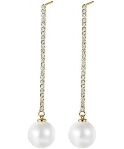 14K Gold Freshwater Cultured Pearl Dangle Earrings for Women,Long Chain Gold and Moissanite Drop Earrings,Fashion Jewelry Gif...