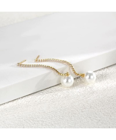 14K Gold Freshwater Cultured Pearl Dangle Earrings for Women,Long Chain Gold and Moissanite Drop Earrings,Fashion Jewelry Gif...