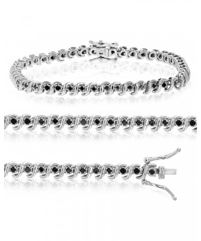 1 cttw Black Diamond Bracelet .925 Sterling Silver Classic S-Link Round 7.75 Inch $76.50 Bracelets