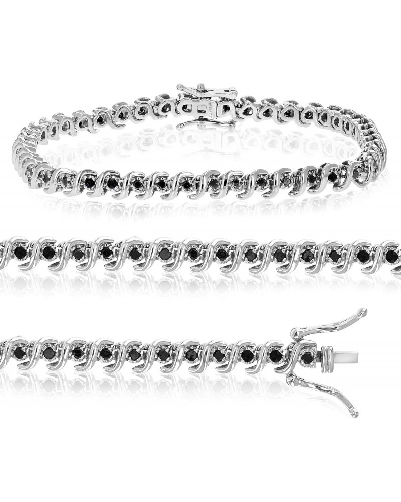 1 cttw Black Diamond Bracelet .925 Sterling Silver Classic S-Link Round 7.75 Inch $76.50 Bracelets