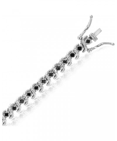 1 cttw Black Diamond Bracelet .925 Sterling Silver Classic S-Link Round 7.75 Inch $76.50 Bracelets