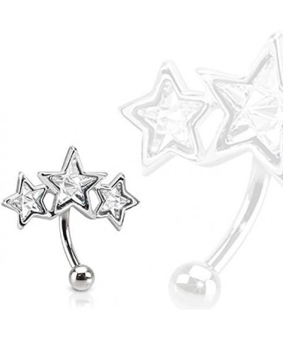 316L Surgical Steel Triple Star Eyebrow Ring Curve Paved Star Shaped CZs $8.55 Body Jewelry