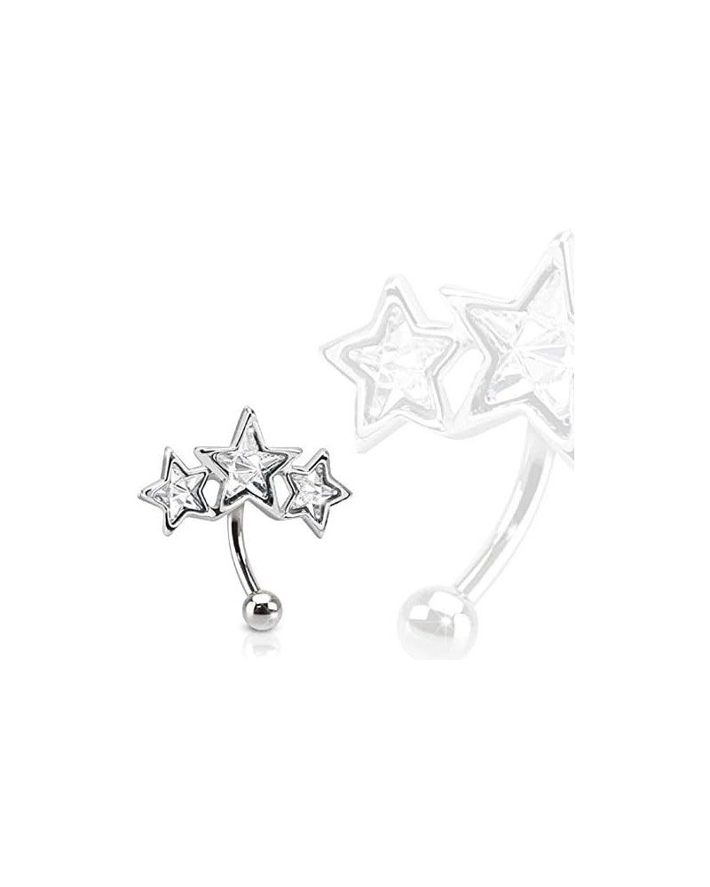 316L Surgical Steel Triple Star Eyebrow Ring Curve Paved Star Shaped CZs $8.55 Body Jewelry