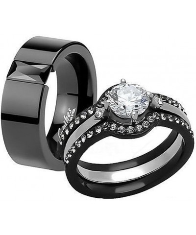 His and Hers 4 Piece?Black Ion Plated Stainless Steel Wedding Engagement Ring Band Set Women's Size 09 Men's 06mm Size 10 $22...