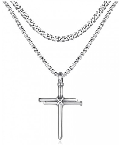 Cross Necklace for Men Cross Pendant STRENGTH Bible Verse Stainless Steel Necklace Layered Silver Cross $9.68 Necklaces