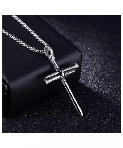 Cross Necklace for Men Cross Pendant STRENGTH Bible Verse Stainless Steel Necklace Layered Silver Cross $9.68 Necklaces