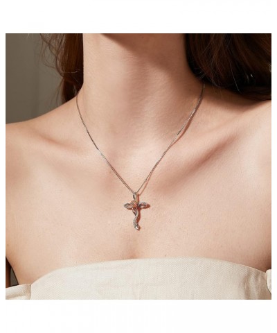 Star Cross Necklace for Women 925 Sterling Silver Infinity Cross Pendant with Birthstone Cubic Zirconia, Cross Jewelry Gift f...