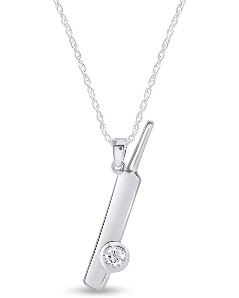 Bat Ball Cricket Love Simulated CZ Stone 925 Stamp Sterling Silver Pendant Necklace White Gold Over : Cubic Zirconia $17.63 N...