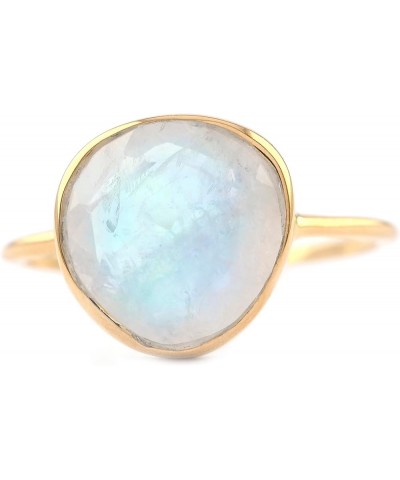 Solid 14K Yellow Gold Ring, Nature Rainbow Moonstone Ring, June Birthstone Faceted Moonstone Jewelry, Birthday Gift For Her 1...