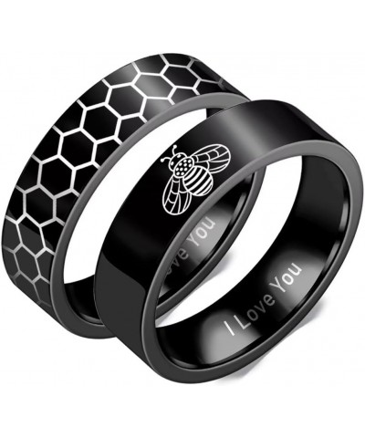 His Hers Bee and Honeycomb Couples Rings I Love You Romantic Anniversary Promise Wedding Band 6mm Stainless Steel Lovers Ring...