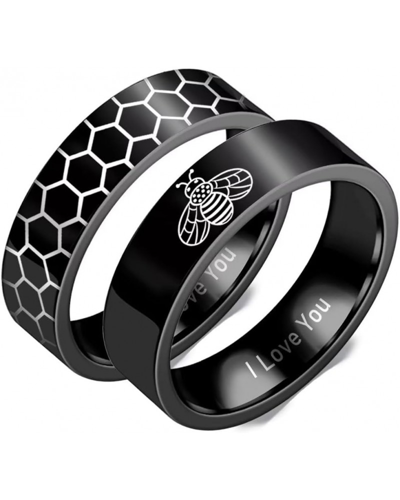 His Hers Bee and Honeycomb Couples Rings I Love You Romantic Anniversary Promise Wedding Band 6mm Stainless Steel Lovers Ring...