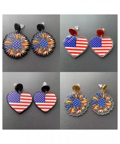 4th of July Earrings for Women 4 Pairs American Flag Acrylic Earrings Rainbow Earrings Stars Stripes Teardrop Dangle Earrings...