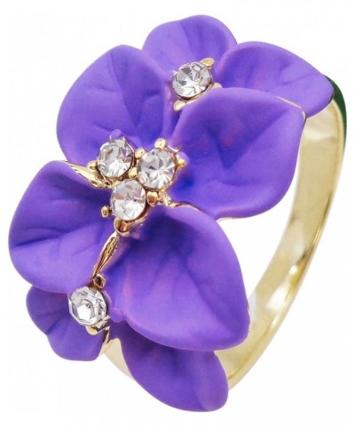 18k Gold Plated Clear Crystal Enamel Leaves Flower Ring 9 Purple $9.85 Rings