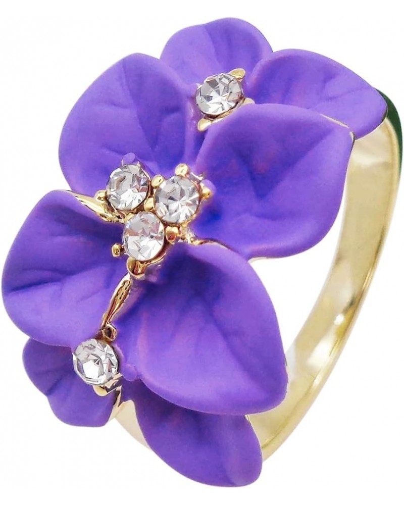 18k Gold Plated Clear Crystal Enamel Leaves Flower Ring 9 Purple $9.85 Rings