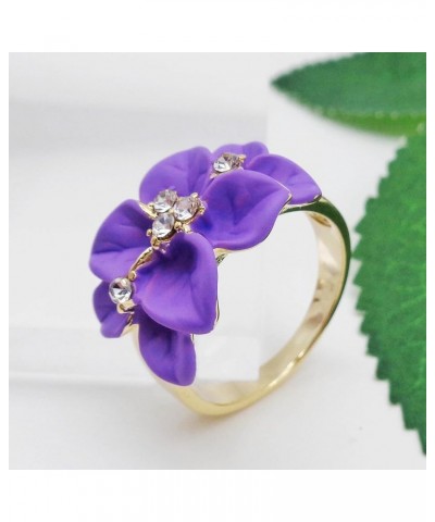 18k Gold Plated Clear Crystal Enamel Leaves Flower Ring 9 Purple $9.85 Rings