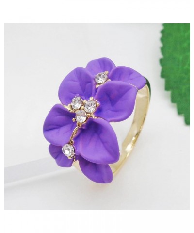 18k Gold Plated Clear Crystal Enamel Leaves Flower Ring 9 Purple $9.85 Rings