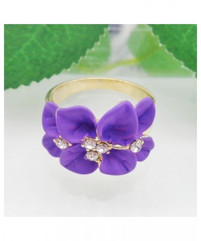 18k Gold Plated Clear Crystal Enamel Leaves Flower Ring 9 Purple $9.85 Rings