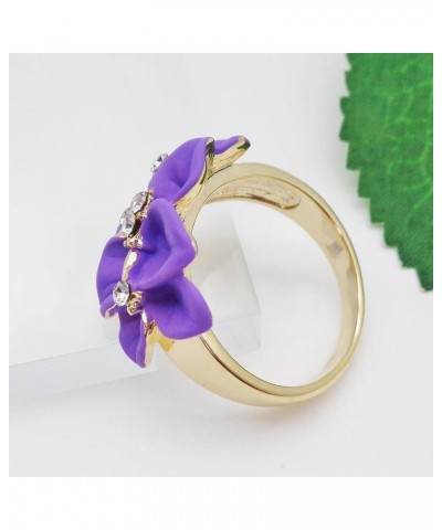 18k Gold Plated Clear Crystal Enamel Leaves Flower Ring 9 Purple $9.85 Rings