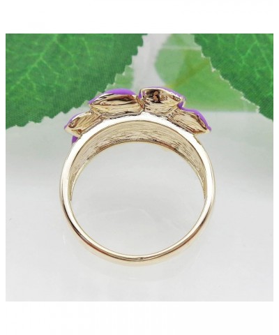 18k Gold Plated Clear Crystal Enamel Leaves Flower Ring 9 Purple $9.85 Rings