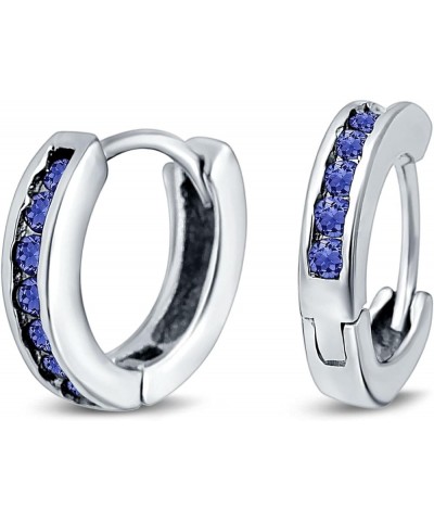 Eternity Huggie Hoop Earrings Channel Round Simulated CZ 925 Sterling Silver (16mm) Simulated Tanzanite Cubic Zirconia $13.91...