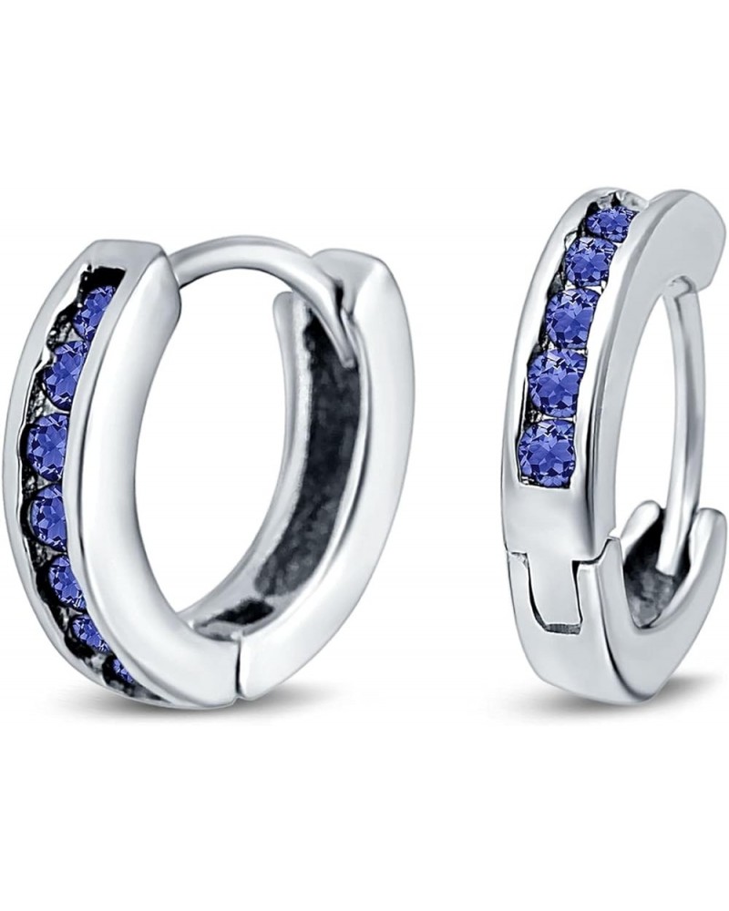 Eternity Huggie Hoop Earrings Channel Round Simulated CZ 925 Sterling Silver (16mm) Simulated Tanzanite Cubic Zirconia $13.91...