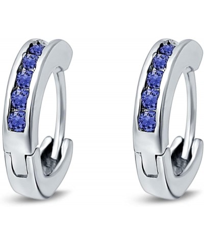 Eternity Huggie Hoop Earrings Channel Round Simulated CZ 925 Sterling Silver (16mm) Simulated Tanzanite Cubic Zirconia $13.91...