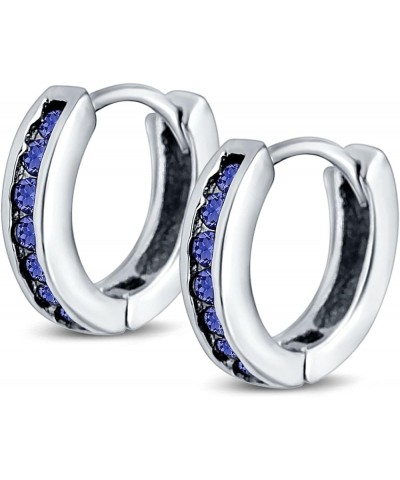 Eternity Huggie Hoop Earrings Channel Round Simulated CZ 925 Sterling Silver (16mm) Simulated Tanzanite Cubic Zirconia $13.91...