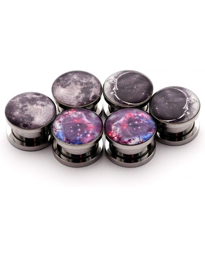 Set of 3 pairs Screw on Picture Plugs - Set 1 - (Full Moon, Moon Style 2, Galaxy) - All 3 pairs included 3/4" (19mm) $11.13 B...