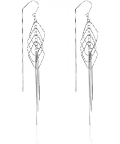 Long Tassel Dangle Earrings Sterling Silver Drop Earrings Jewelry for Women L-tassel with four rhombus $13.76 Earrings